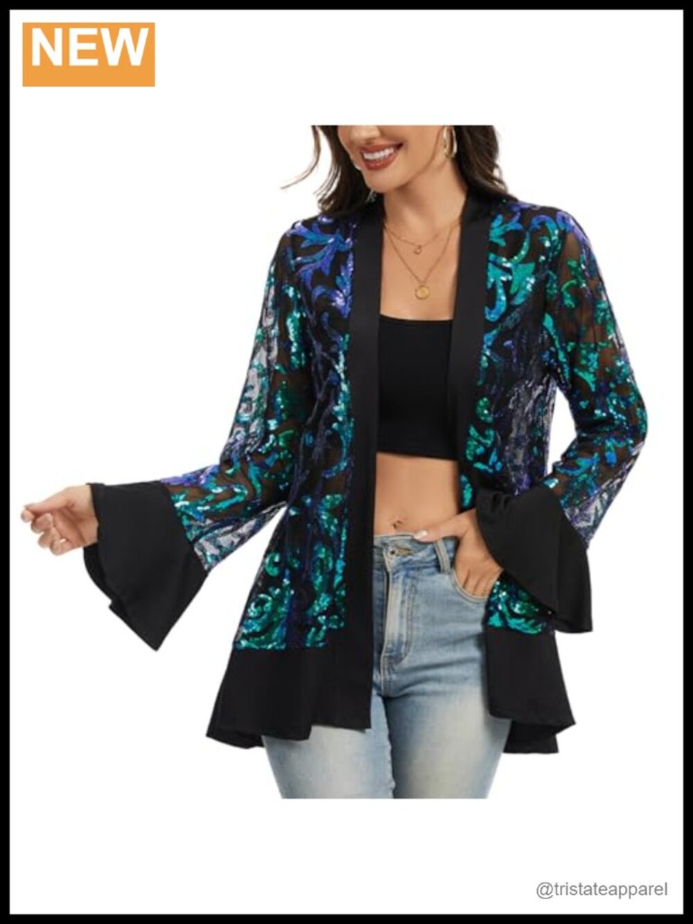 Sequin Lace Mesh Cardigan Open Front Party Evening Cardigan
